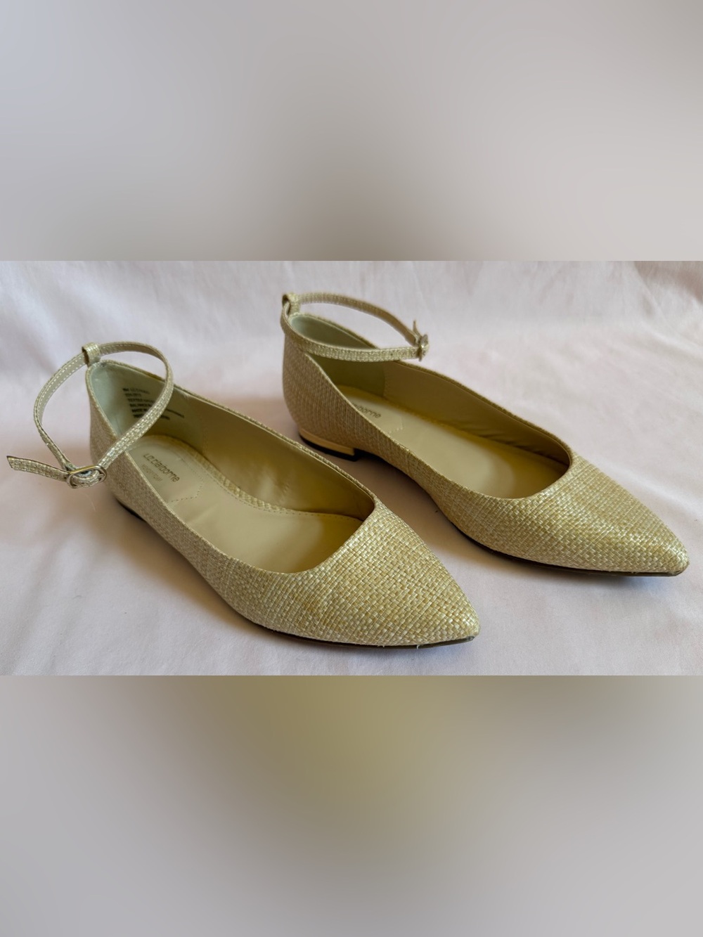 Liz Claiborne Yellow-Gold Pointed-Toe Ankle-Strap Flats